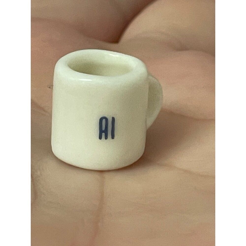 Vintage Miniature White Ceramic Coffee Mug With name Al Spell Out Dollhouse